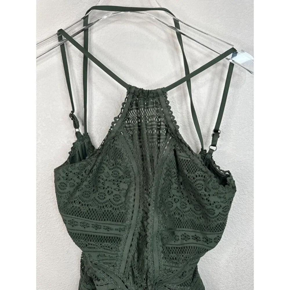 Beca Crochet Lace One Piece Swimsuit Deep Army Military Green M‎ Boho